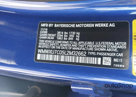 2020 Mini Hardtop Oxford Edition from USA, damaged, VIN WMWXU7C05L2M32662
